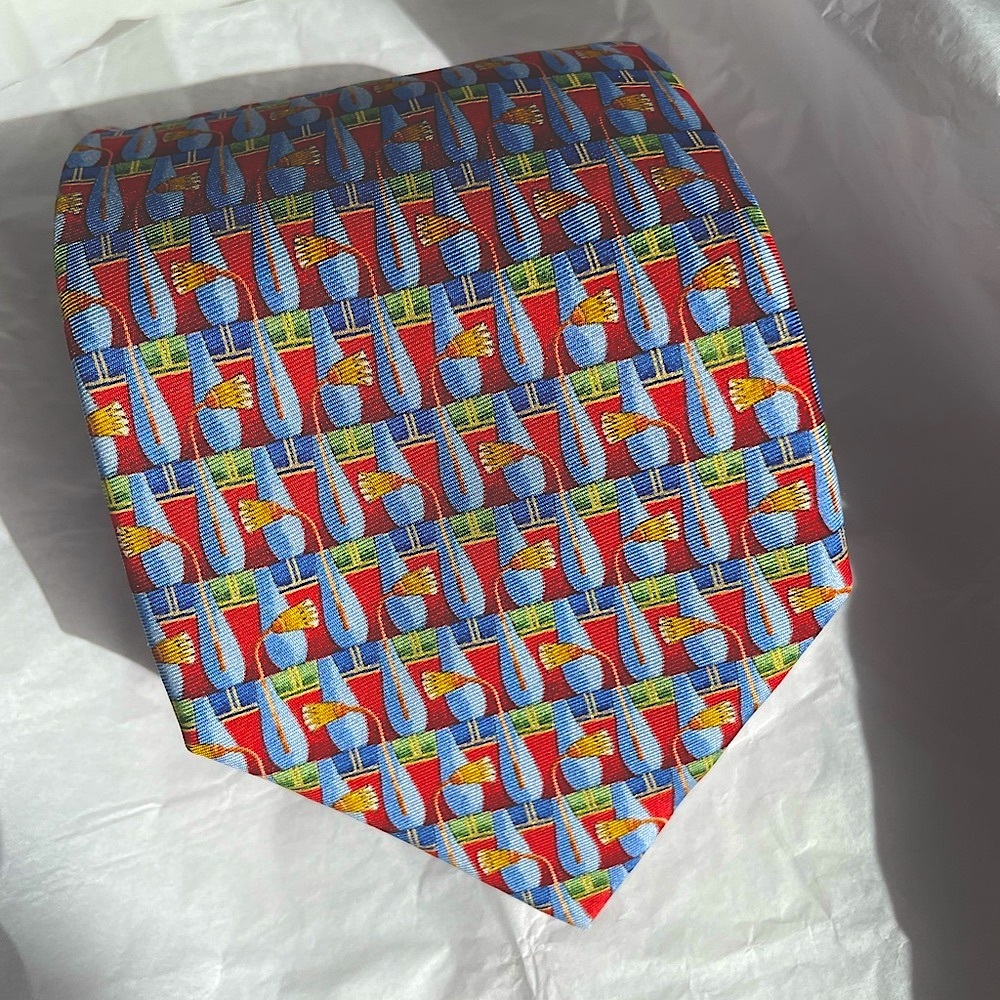 Metropolitan Museum of Art 100%Silk neck tie mini rep blue, red, yellow print